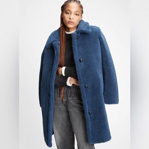 Gap | Sherpa Overcoat - Long Sherpa Coat | Size L Tall | Blue Night